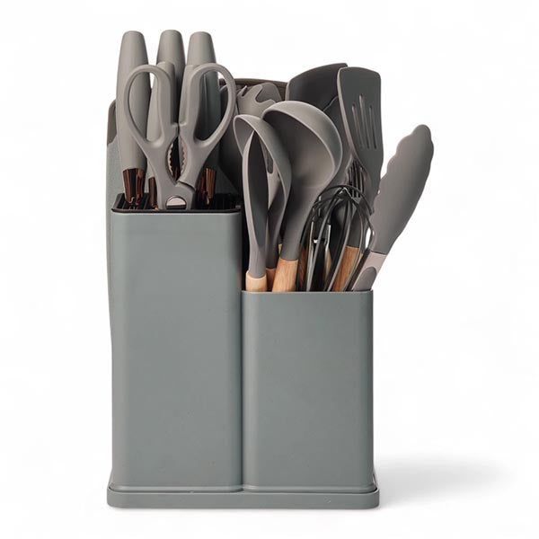 Juego de utensilios de cocina de silicona de 19 piezas Gris