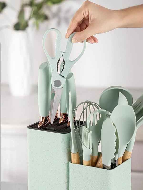 Juego de utensilios de cocina de silicona de 19 piezas Verde Pistacho