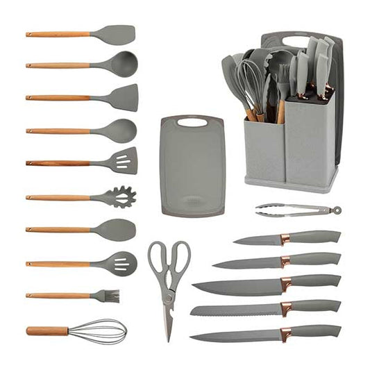 Juego de utensilios de cocina de silicona de 19 piezas Gris