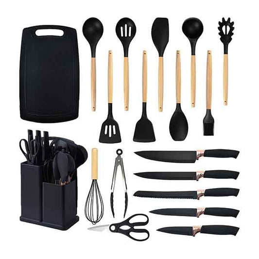 Juego de utensilios de cocina de silicona de 19 piezas Negro