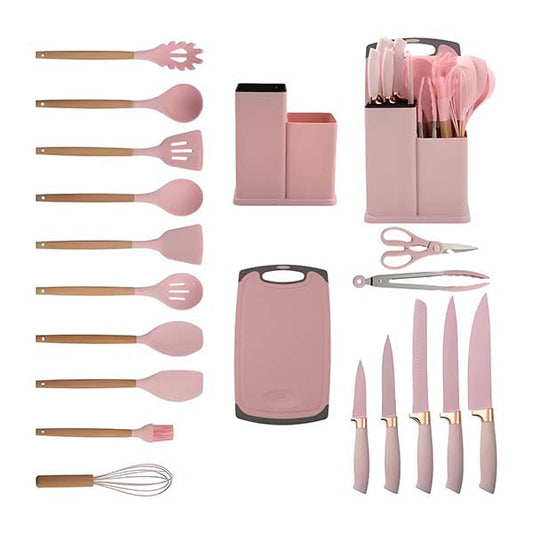 Juego de utensilios de cocina de silicona de 19 piezas Rosa