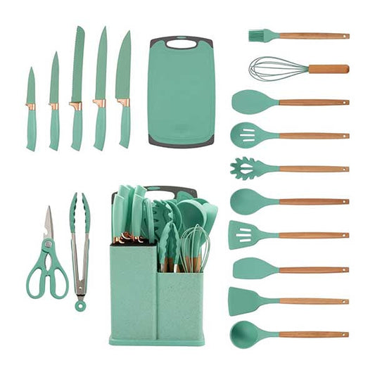 Juego de utensilios de cocina de silicona de 19 piezas Verde Esmeralda