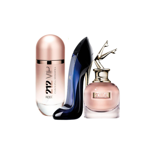 Perfume 212 VIP Rosé + Carolina Herrera Good Girl + Gaultier Scandal