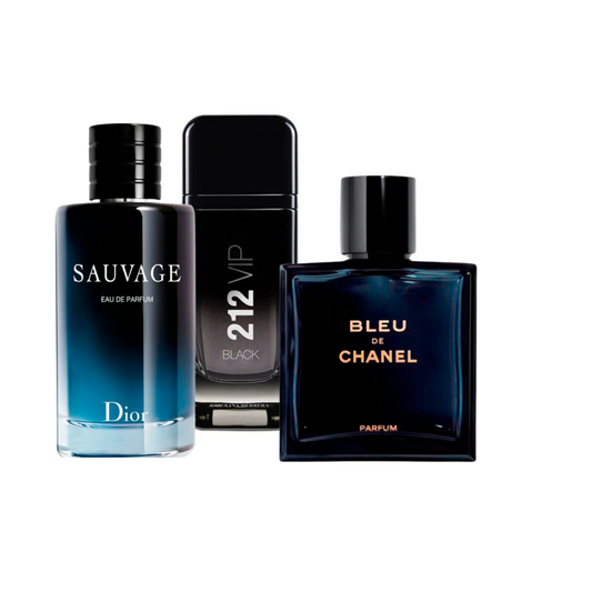 Perfume Dior Sauvage + 212 Vip Black + Bleu de Chanel